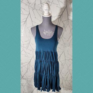 Abaka Emerald Blue Bamboo Knit Ruffle Tiered Mini Dress